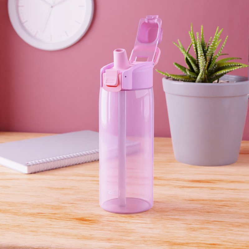 Durable Plastic 25oz Water Bottle with Locking Lid & Carry Handle - Purple