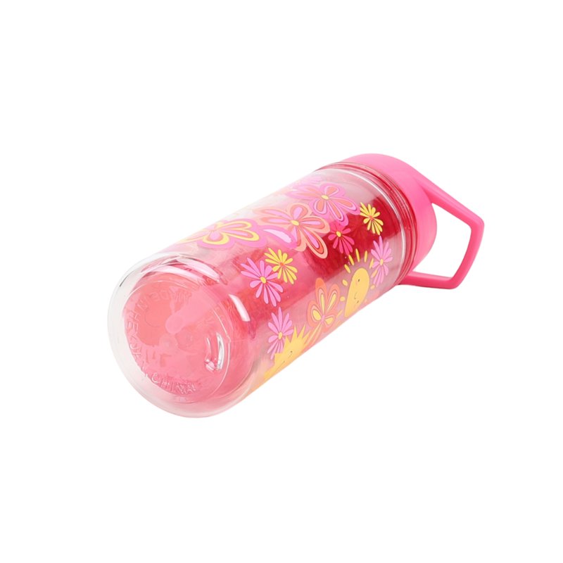 14 oz Insulated Plastic Water Bottle with Lid & Straw - 2 Pack, Pink Flower