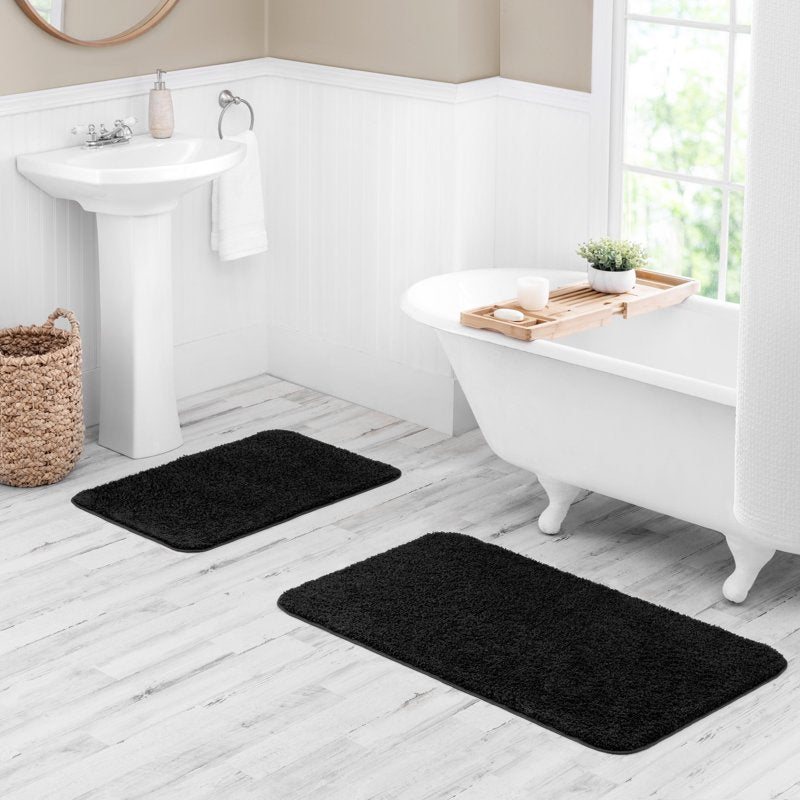 Bath Rug 20 x 32 Inches - Non-Slip Polyester Bathroom Mat - Black - Variation of THIS listing