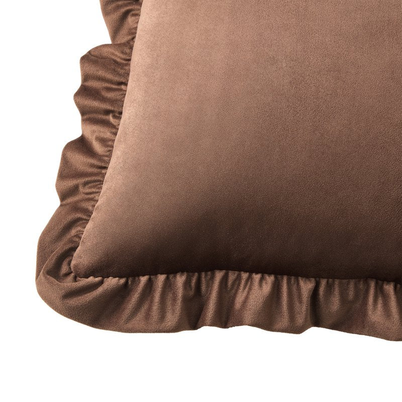 Brown Velvet Ruffle Decorative Pillow 20x20 Inches - Indoor Home Accent