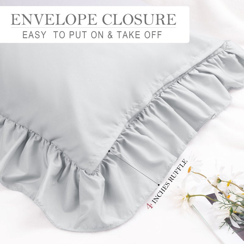 King Microfiber Ruffle Envelope Closure Pillowcases 2 Pcs Light Gray