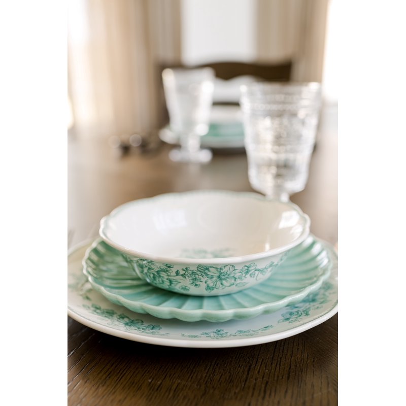 12-Piece Stoneware Dinnerware Set - Green