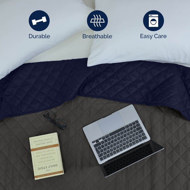 Reversible Microfiber Coverlet Queen - Graphite & Navy Bedding