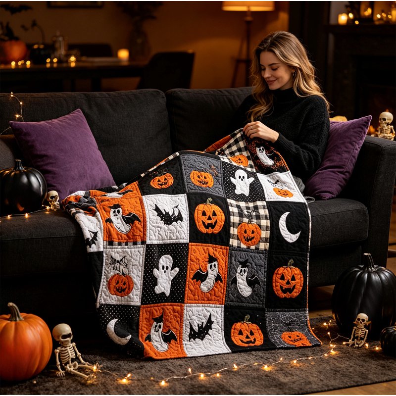 Halloween Fleece Throw Blanket 70x100cm Black Ghost Pumpkin Cozy Flannel