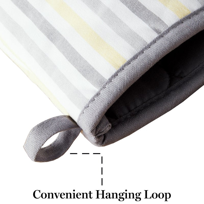 Daisy Stripe Oven Mitt Set - Grey/Yellow, 2-Pack, 7x13