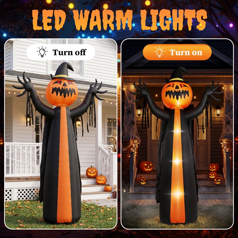 10 FT Halloween Inflatable Pumpkin with Turning Head Outdoor Decoration