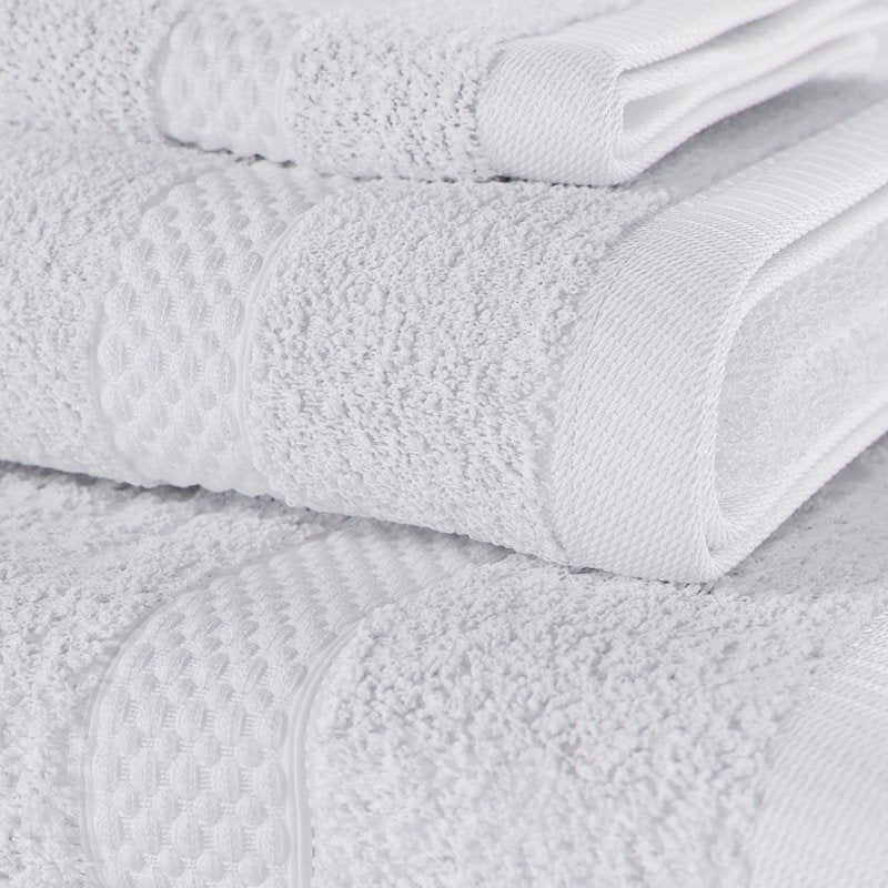 Beautiful by Drew Barrymore 6-Piece Dobby Cotton Bath Towel Set - Off White - Sage Green Variation