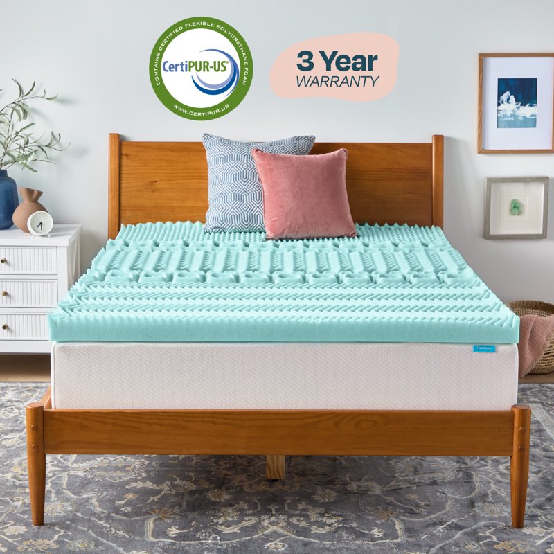 Linenspa 3-Inch 7-Zone Cooling Gel & Green Tea Memory Foam Mattress Topper - King, Extra Plush