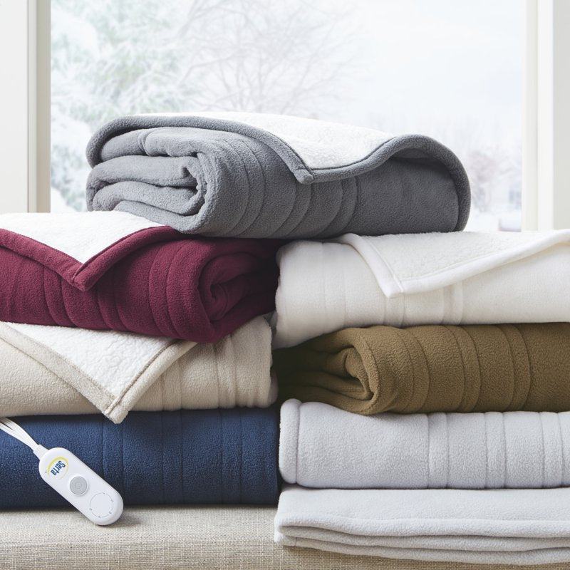 Serta Fleece to Sherpa Heated Throw Blanket - 50x60 Inch, Dark Grey