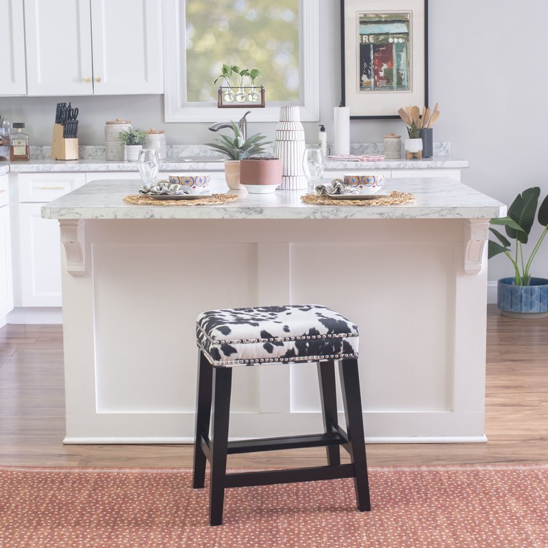 24" Backless Wood Counter Stool - Black Cow Print