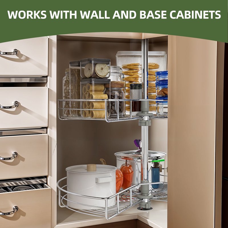 Adjustable 32" Stainless Steel Lazy Susan Corner Shelf Organizer