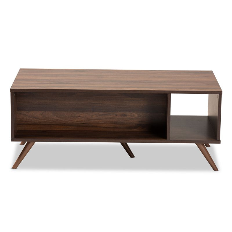 Modern Two-Tone Grey and Walnut Wood Coffee Table with Drawer
