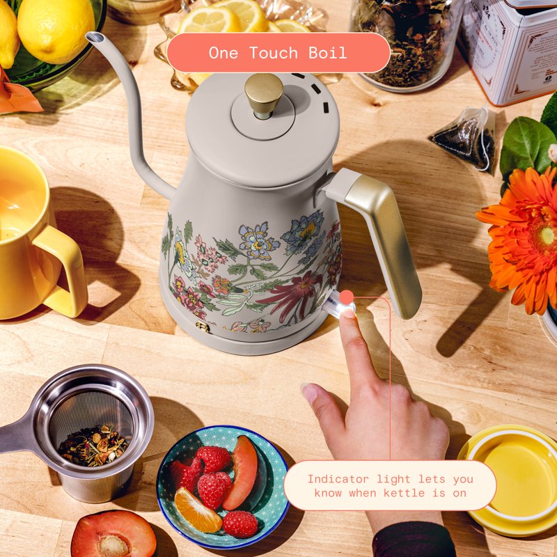 1L Electric Gooseneck Kettle - 1200W, Wildflower Porcini Taupe