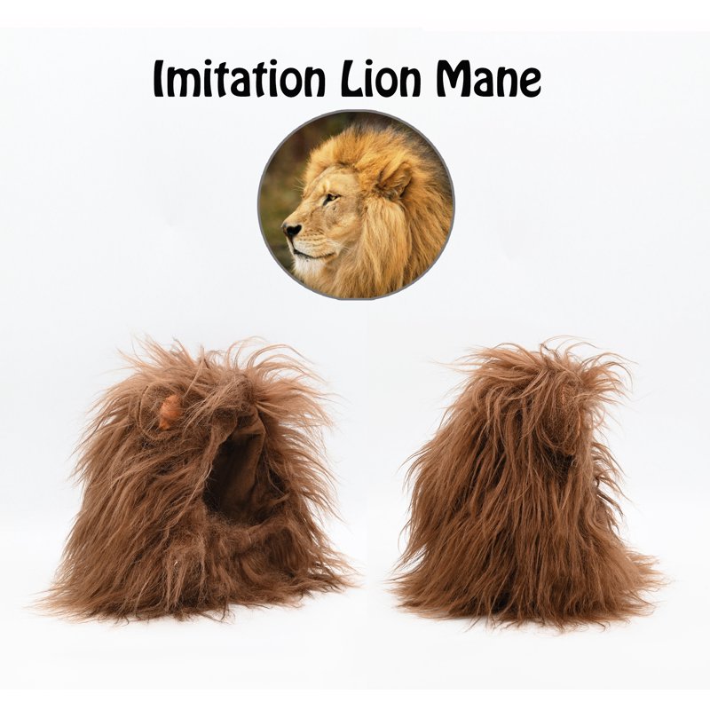 Lion Mane Wig for Cats - Coffee Brown, Size S, Pet Halloween Costume Accessory