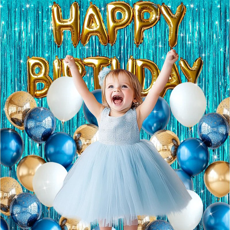 Blue Blinking Foil Fringe Curtain - 4-Pack Party Decorations for Events - Variation of 4, Blue 2