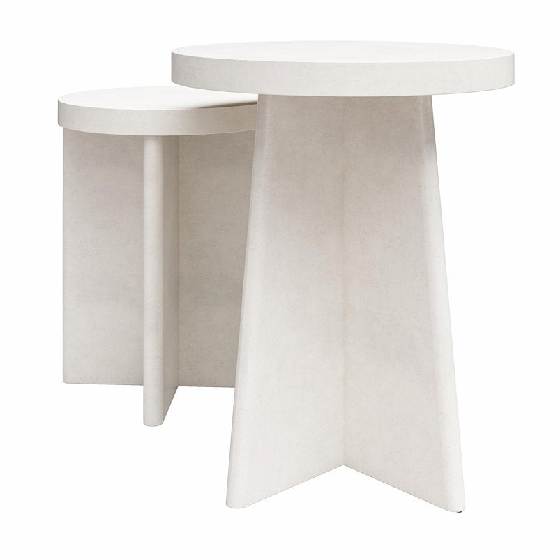 Liam Round End Tables Set of 2 - Faux Plaster Finish