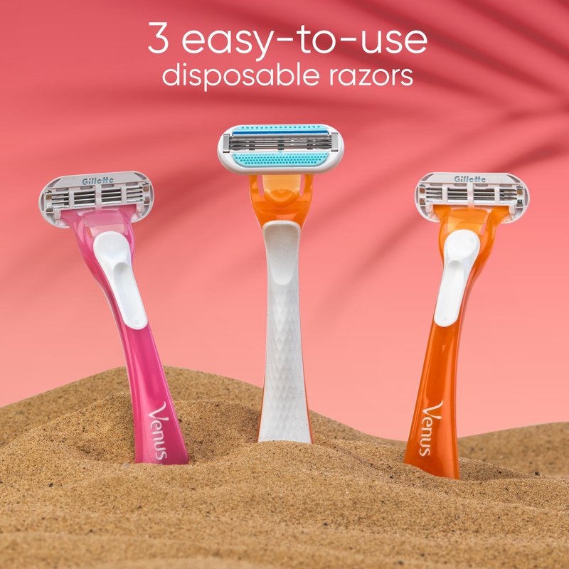 Sensitive Skin Disposable Razors for Women - 3-Blade, 3-Count Pack