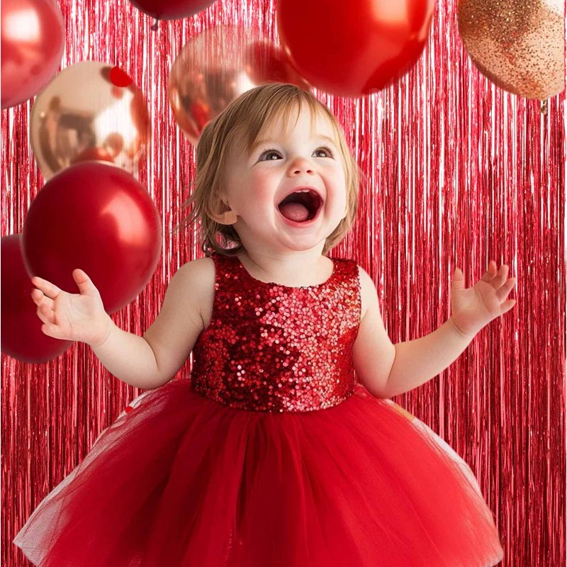 Red Foil Fringe Curtain 4-Pack - Party Decorations for Events, Birthdays, Weddings, Holidays (Variation of 4, Red 1)