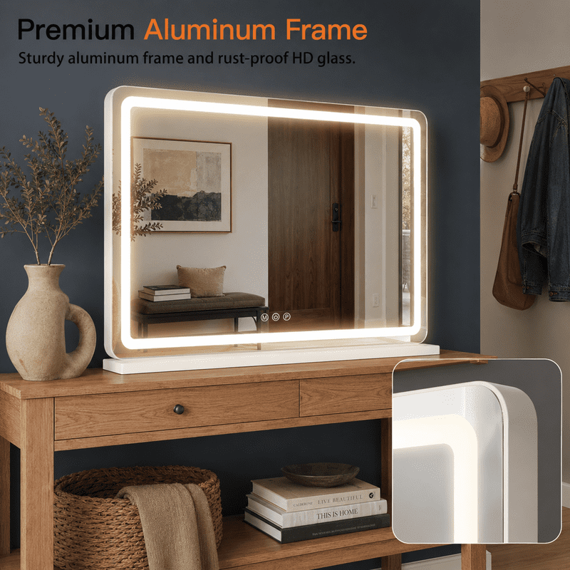 LED Lighted Vanity Mirror with Dimmable 3-Color Modes and USB Charging Port