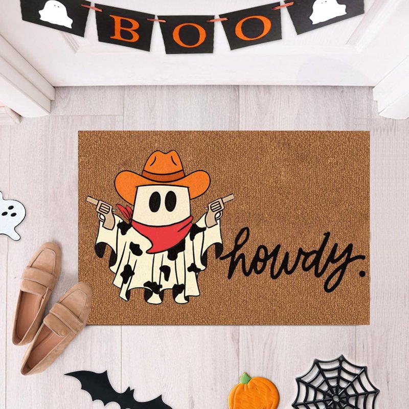 Halloween Door Mat Cow Ghost Welcome Indoor Floor Mat - 23.6x15.7in, Variation 49_Ghost Floor Mat_AW