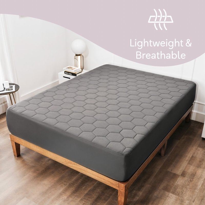 Lammaloe Queen Size Quilted Waterproof Mattress Protector - Gray, Deep Pocket 8-21 Inch