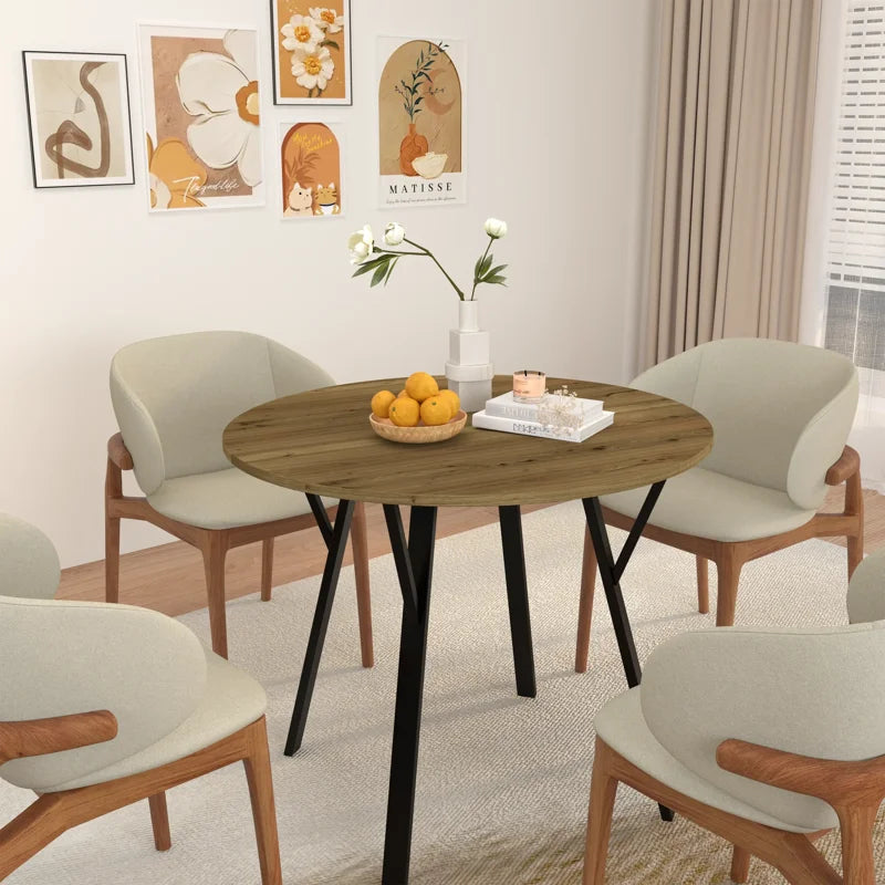 Round Dining Table for 4 - 35.4" Kitchen Table with MDF Top & Metal Legs