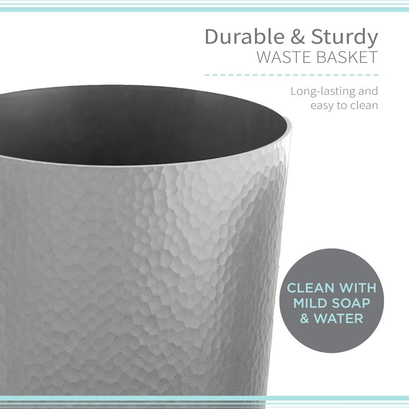 10 Liter Hammered Textured Plastic Trash Can - Silver