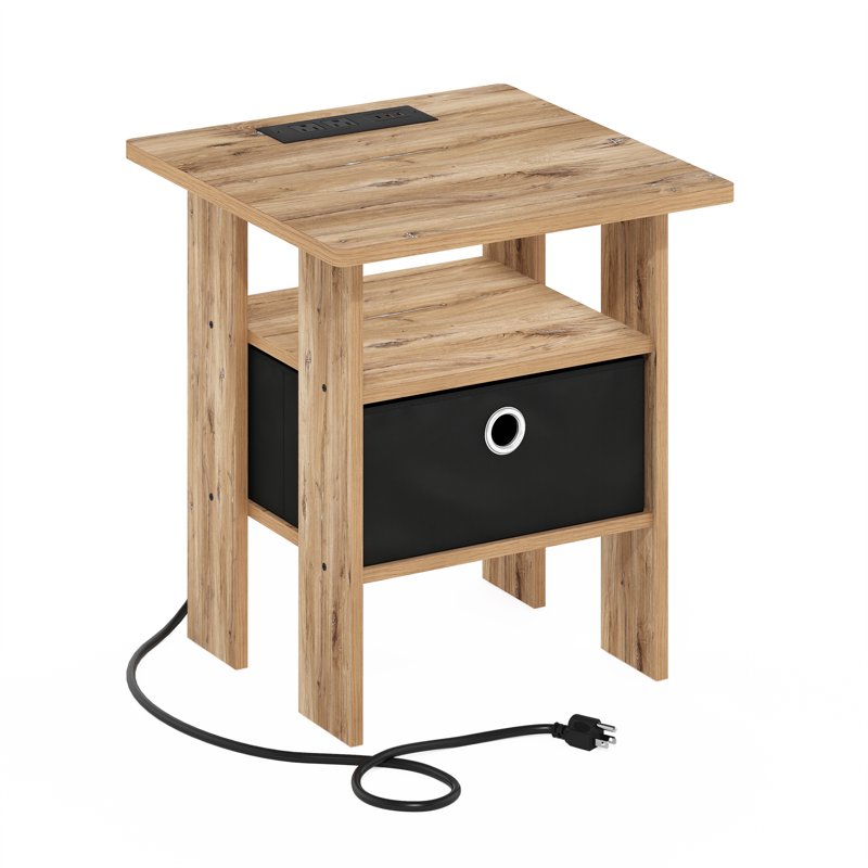 USB and Type-C Charging Station End Table with Storage Bin