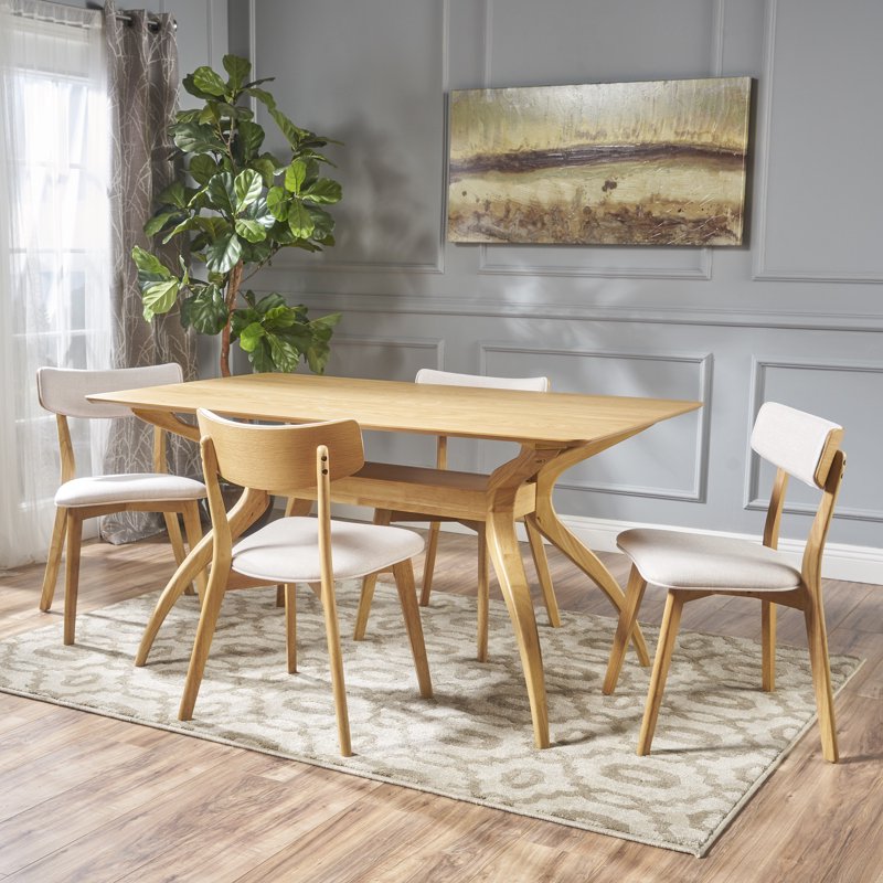 Mid Century Modern Wood 5 Piece Dining Set - Light Beige