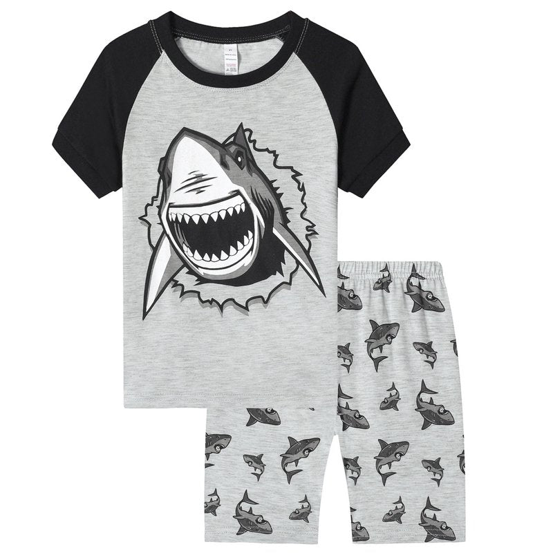 Dark Gray Toddler Boys Summer Pajamas Set - Cartoon Printed Shorts Outfit 6-7 Years