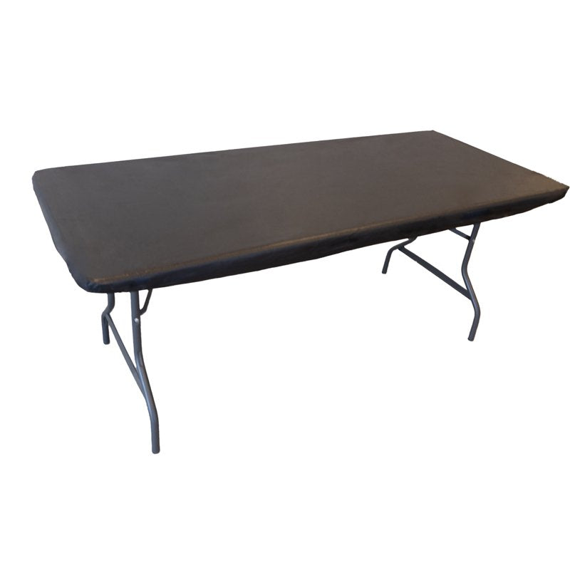 Elastic Fitted Vinyl Table Cover with Flannel Backing - Black, 8 Pack