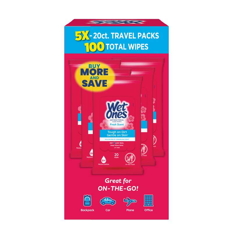 Antibacterial Hand Wipes - Fresh Scent, 20 Count (5 Pack)