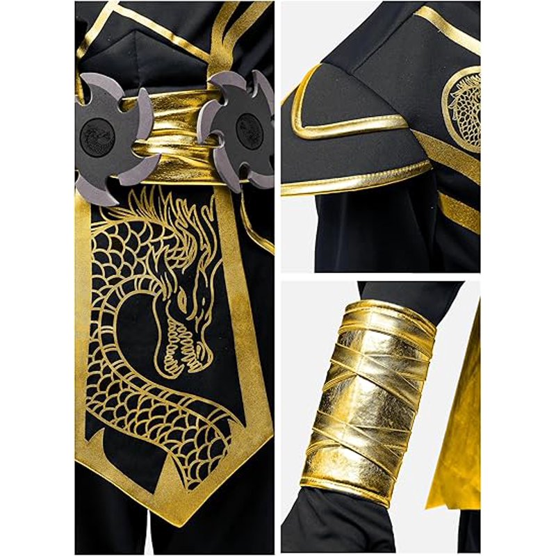 Kids Gold Ninja Costume Set - S (5-7 Years) Halloween Dress-up Role Play