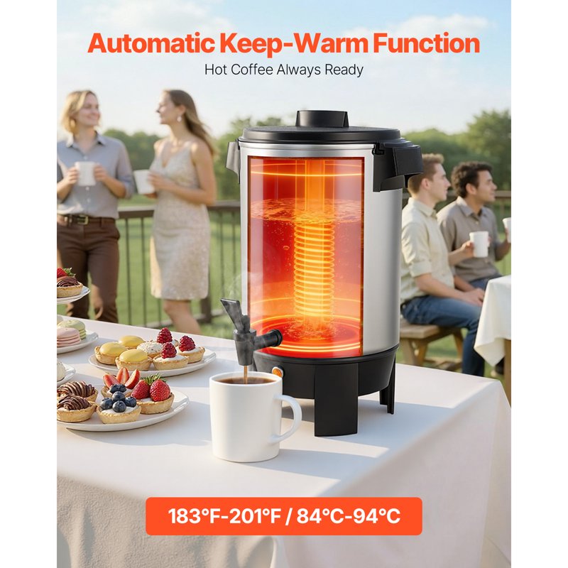 30-Cup Commercial Coffee Urn - 152oz Fast Brewing Dispenser