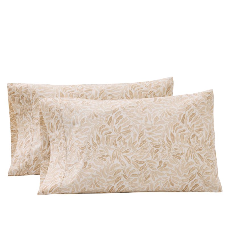 King Size Cotton Percale Pillowcases - Vierra Vine Beige Set of 2