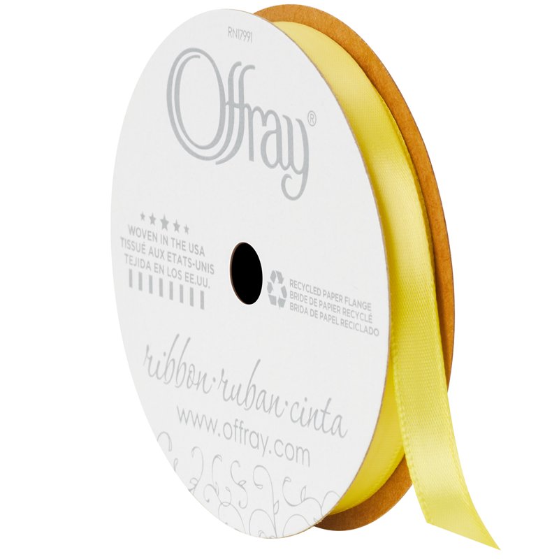(2 Pack) Offray 0.375" Single Face Satin Light Pink Ribbon - Lemon Yellow Variation