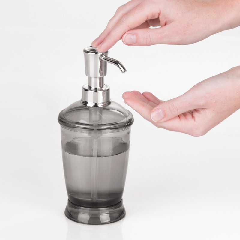 InterDesign Franklin Soap Dispenser Pump - Smoke, 12oz Refillable Bathroom & Kitchen