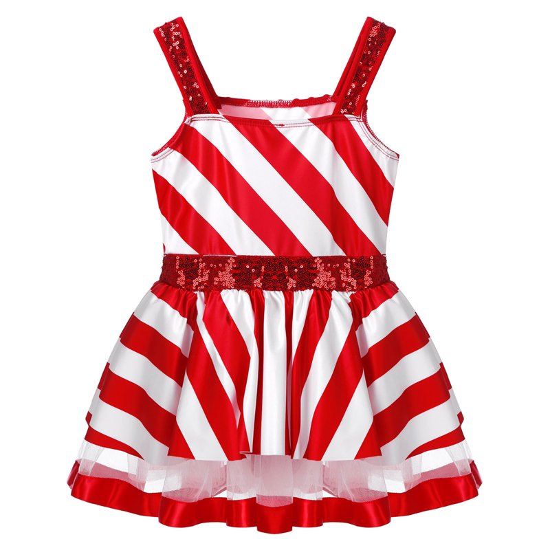 Kids Girls Christmas Sequin Santa Dance Costume - Red, 16
