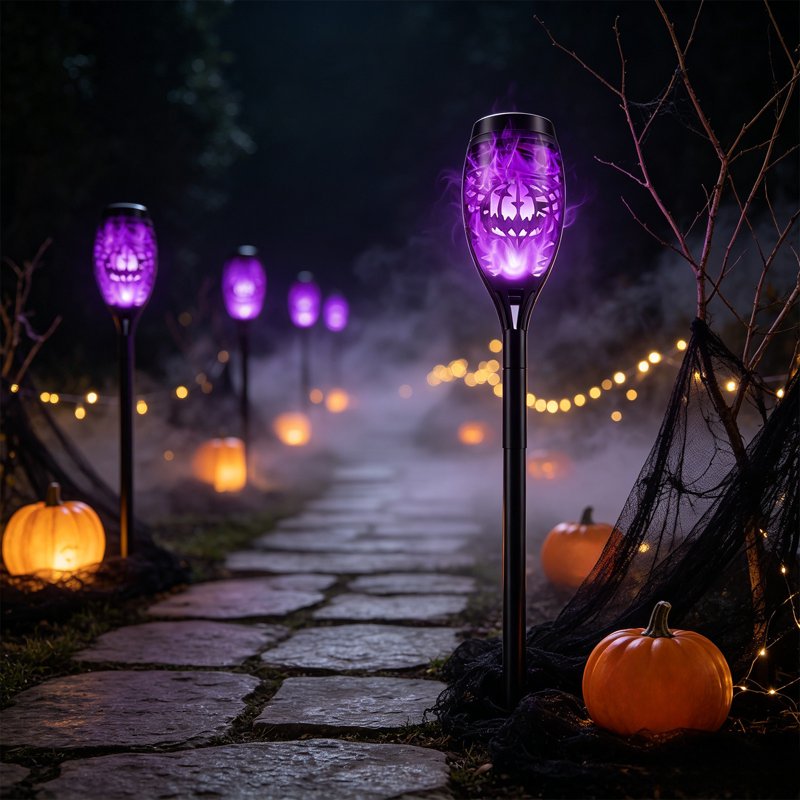 Solar Pumpkin Stake Light - Purple LED Outdoor Ground Lamp with Auto On/Off, Waterproof Halloween Decor - Variation 1#D
