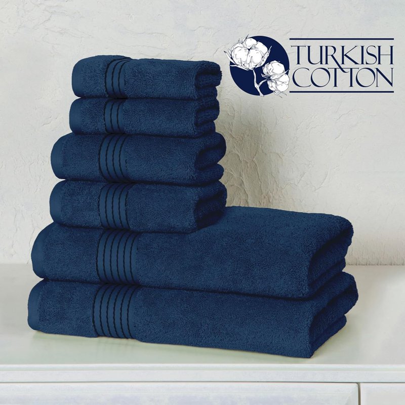 Navy Cotton 6-Piece Towel Set - Plush Turkish Bath & Hand Towels