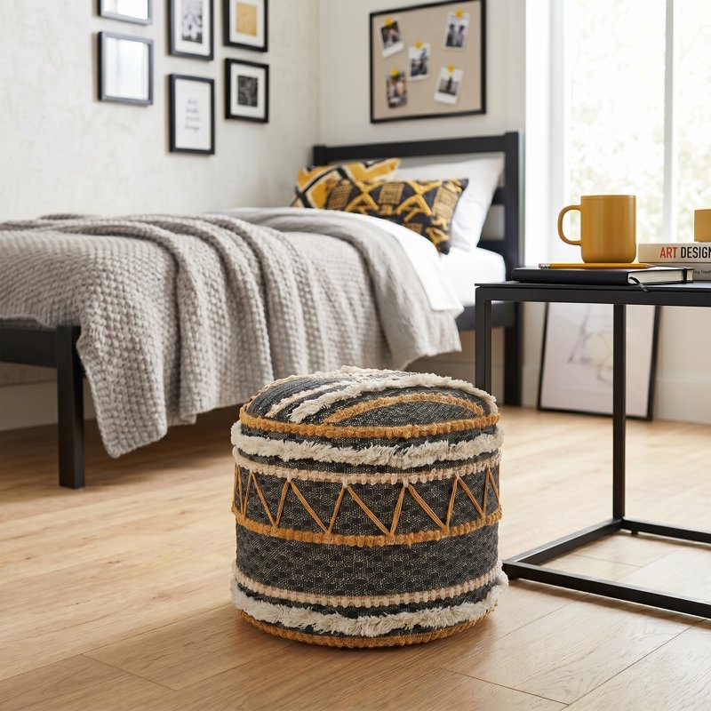 Multicolor Over-Tufted Round Indoor Pouf Ottoman - 18x18x14 Inches