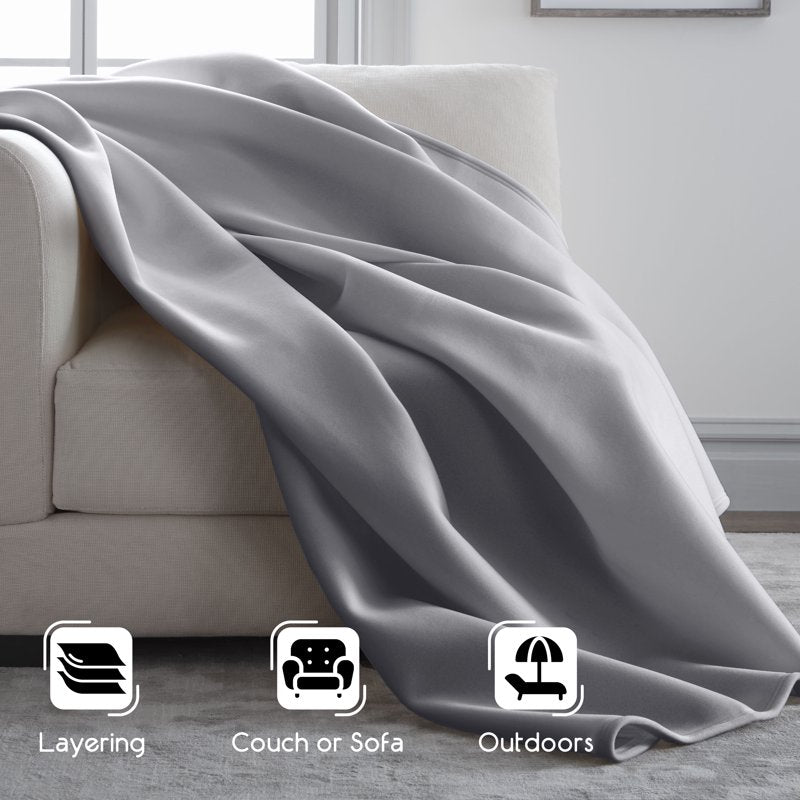 All-Season Fleece Throw Blanket - Full/Queen Grey Cozy Bed Layer