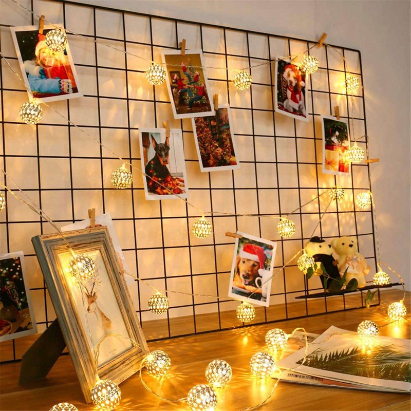 Moroccan Hollow Metal Ball LED String Lights - Warm White Fairy Globe Decor for Indoor Outdoor Home and Party