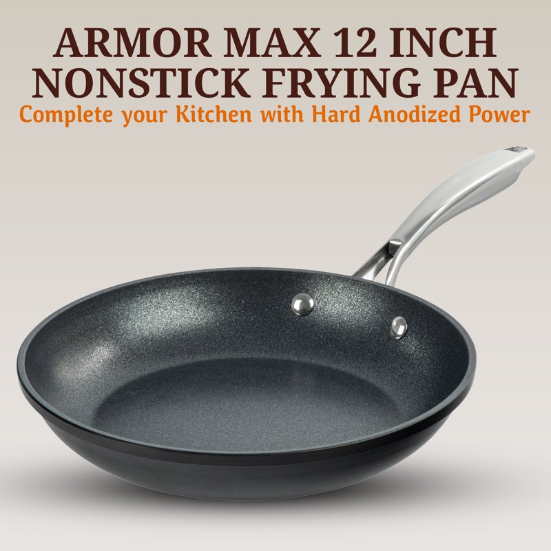 Nonstick Frying Pan 12 Inch - Black with Silver Handles