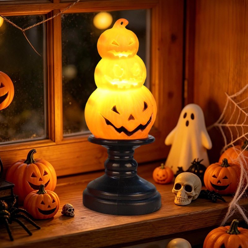 Orange Pumpkin Electronic Candle Halloween Party Light Luminous Table Decor - Safe Battery Operated