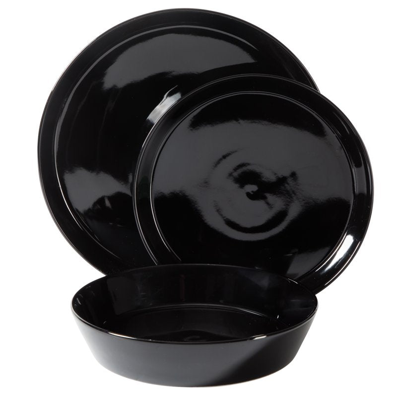 Fine Ceramic Dinnerware Set - 12-Piece Black