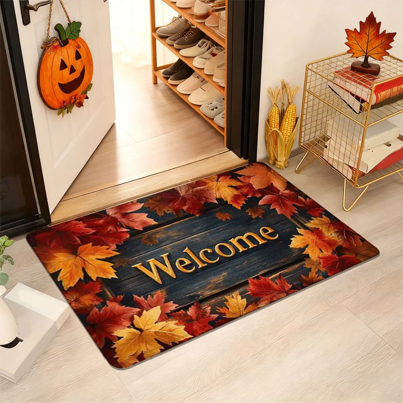 Fall Door Mat Absorbent Non-Slip Halloween Porch Entryway Decor 40x60cm