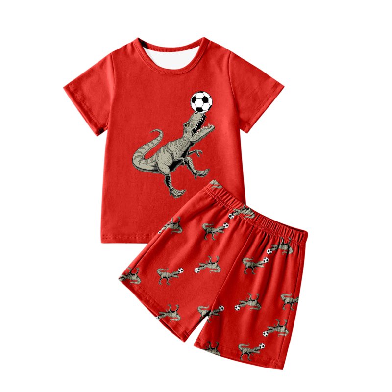 Toddler Boys Cotton Pajama Shorts Set - Size 9-10 Years, Red, Summer Sleepwear