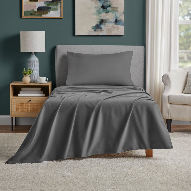 Twin Dreamy Soft Cotton Bed Sheet Set - 220 Thread Count Brushed Sateen, Deep Pocket, Soothing Grey