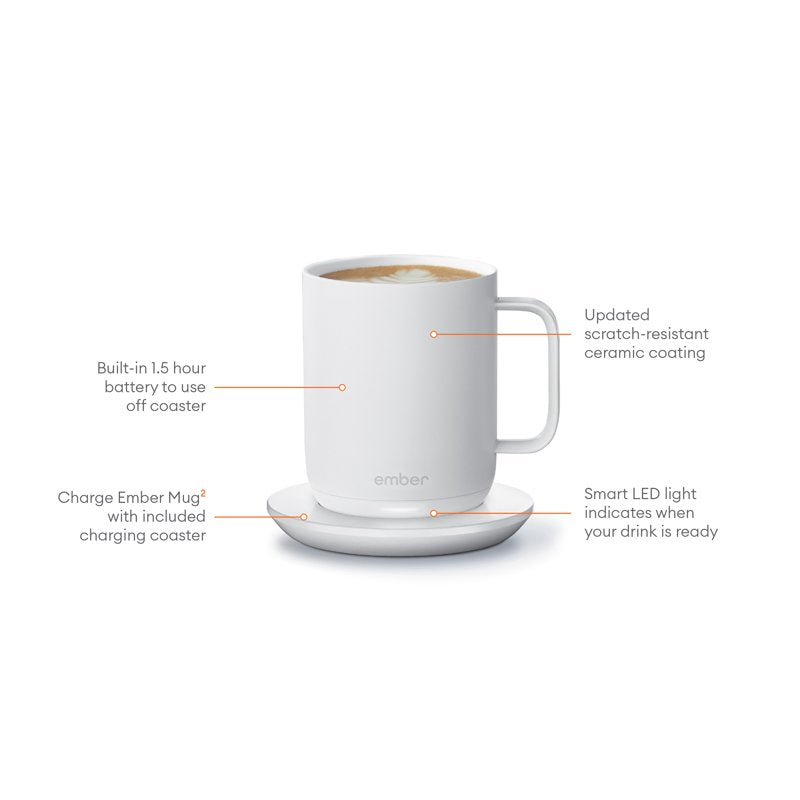 Temperature Control Smart Mug - 10 oz White - App Controlled Heated Coffee/Tea Mug